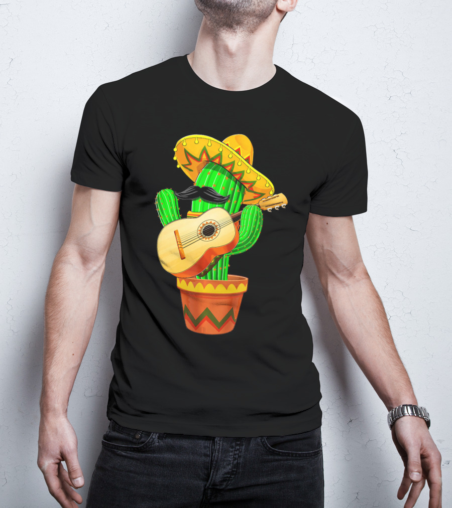 Cinco De Mayo Cactus With Sombrero And Guitar T-Shirt