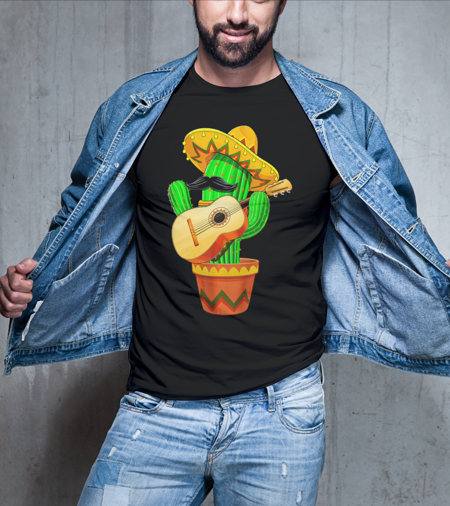 Cinco De Mayo Cactus With Sombrero And Guitar T-Shirt