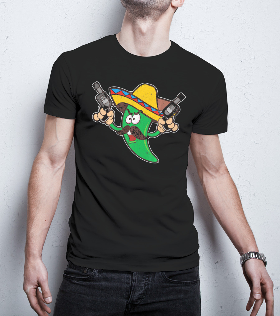 Jalapeno Business Funny Cinco De Mayo Sombrero Gunslinger Pepper T-Shirt