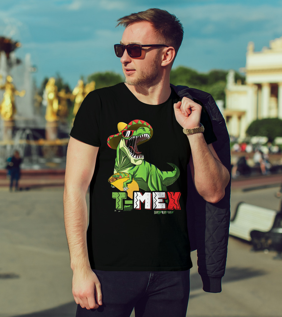 T-Mex Dinosaur Taco Holding Sombrero Sunglasses Kids Taco Tuesday Cinco T-Shirt