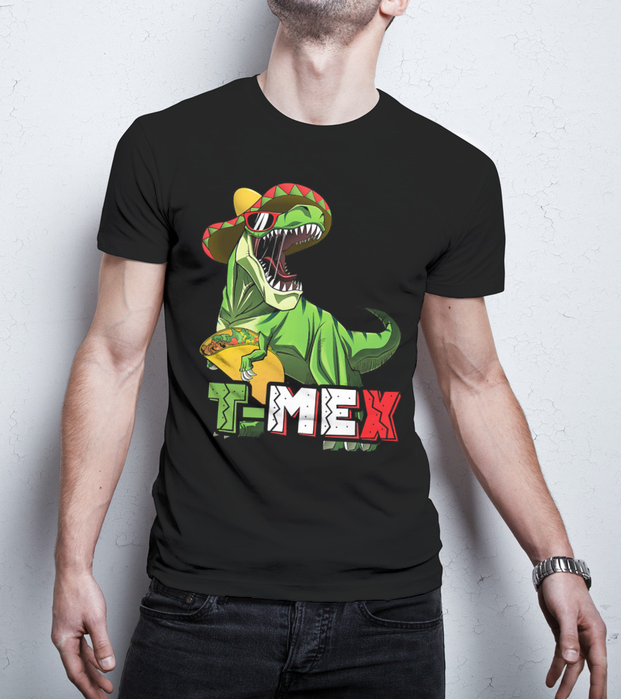 T-Mex Dinosaur Taco Holding Sombrero Sunglasses Kids Taco Tuesday Cinco T-Shirt