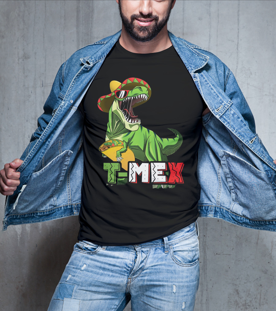 T-Mex Dinosaur Taco Holding Sombrero Sunglasses Kids Taco Tuesday Cinco T-Shirt