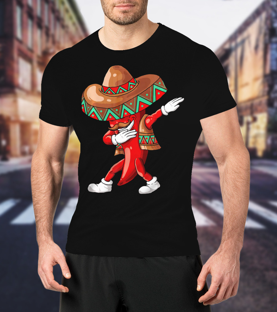 Funny Dabbing Cinco De Mayo Chili Pepper With Sombrero T-Shirt