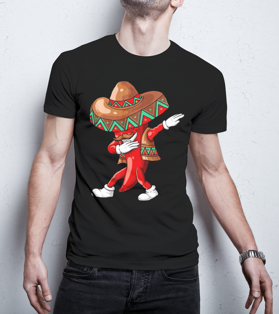 Funny Dabbing Cinco De Mayo Chili Pepper With Sombrero T-Shirt