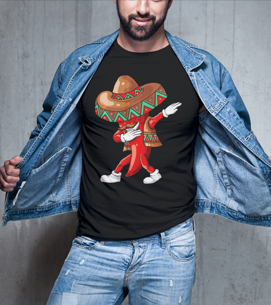 Funny Dabbing Cinco De Mayo Chili Pepper With Sombrero T-Shirt