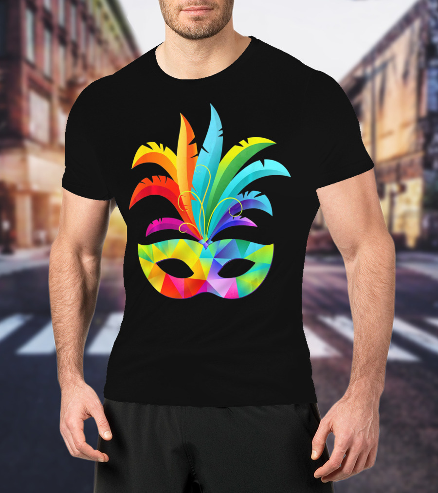 Colorful Carnival Mask Carnaval Rio De Janeiro Feathered Festival T-Shirt