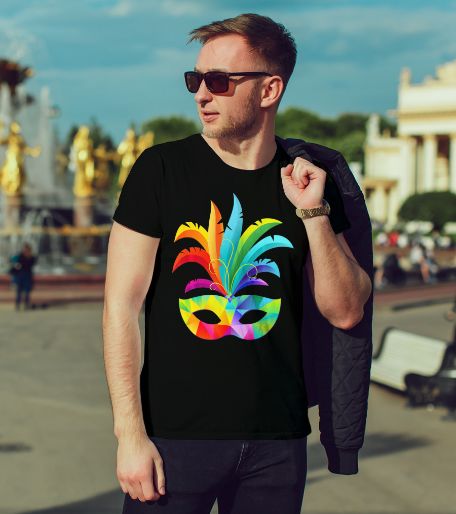 Colorful Carnival Mask Carnaval Rio De Janeiro Feathered Festival T-Shirt