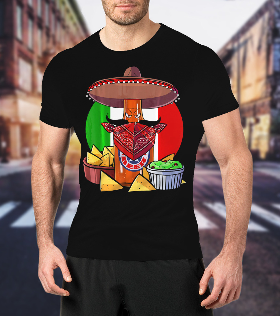 Funny Cinco De Mayo Beer Bottle With Sombrero And Guacamole Fiesta Napkin Bandana T-Shirt