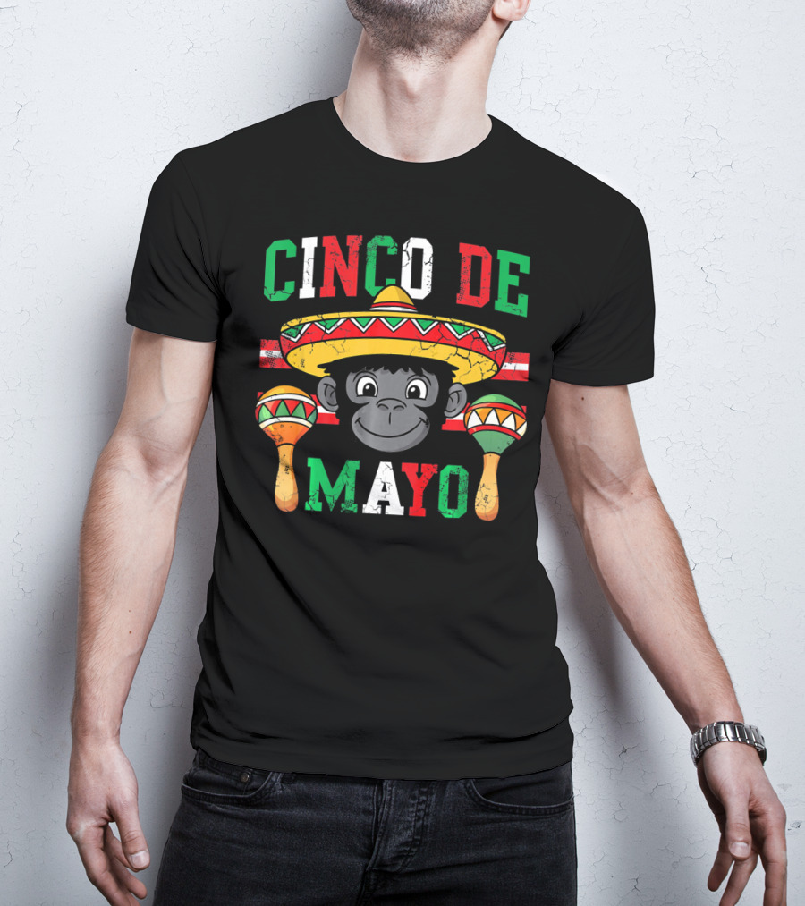 Cinco De Mayo Monkey Sombrero Maracas T-Shirt