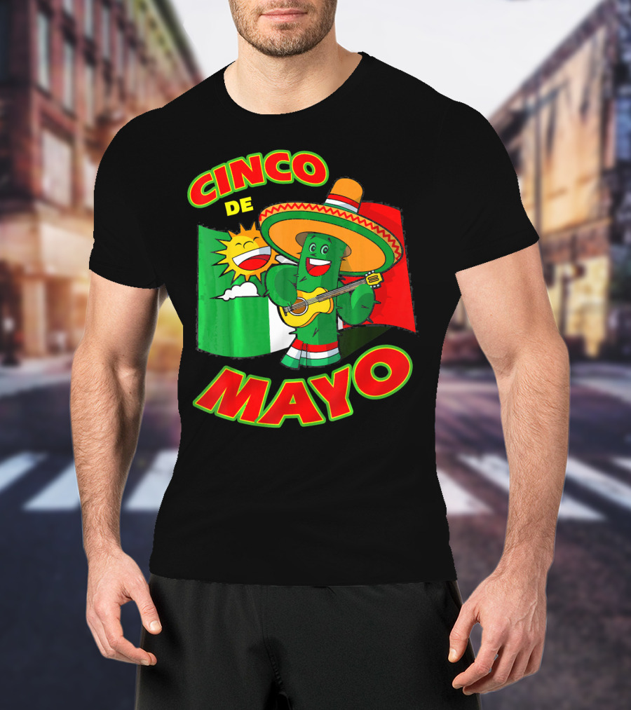 Cinco De Mayo Fiesta Cactus Sombrero Guitar Mexican Flag T-Shirt