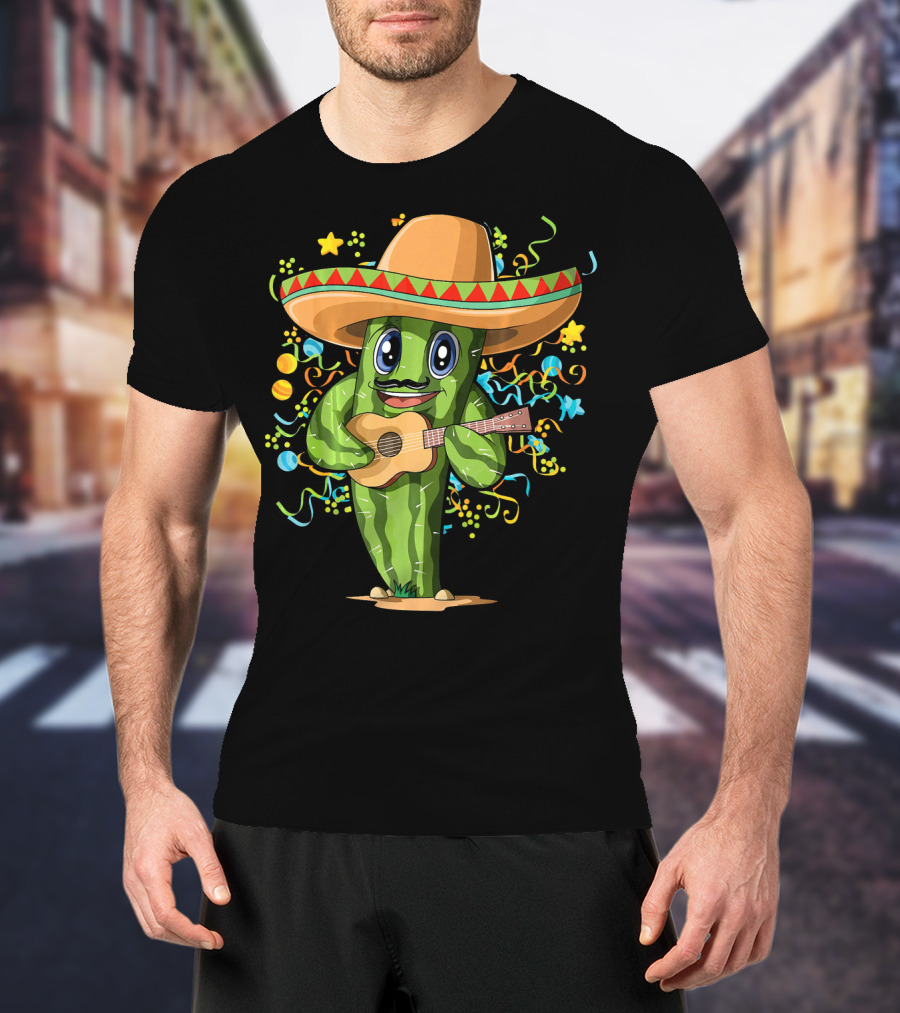 Mexican Cactus Sombrero Guitar Fiesta T-Shirt