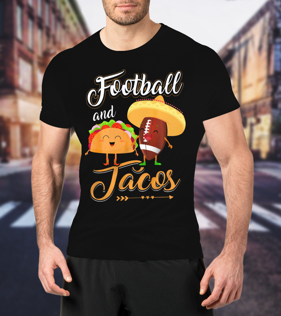 Football And Tacos Cute Cartoon Characters T-Shirt