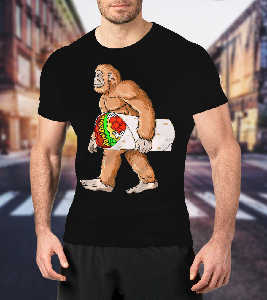 Bigfoot Carrying Burrito Sasquatch Cinco De Mayo T-Shirt
