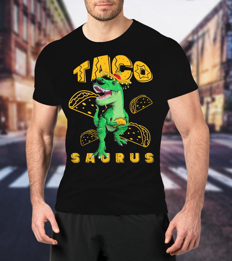Cinco De Mayo Taco Saurus Dinosaur With Sombrero And Tacos T-Shirt