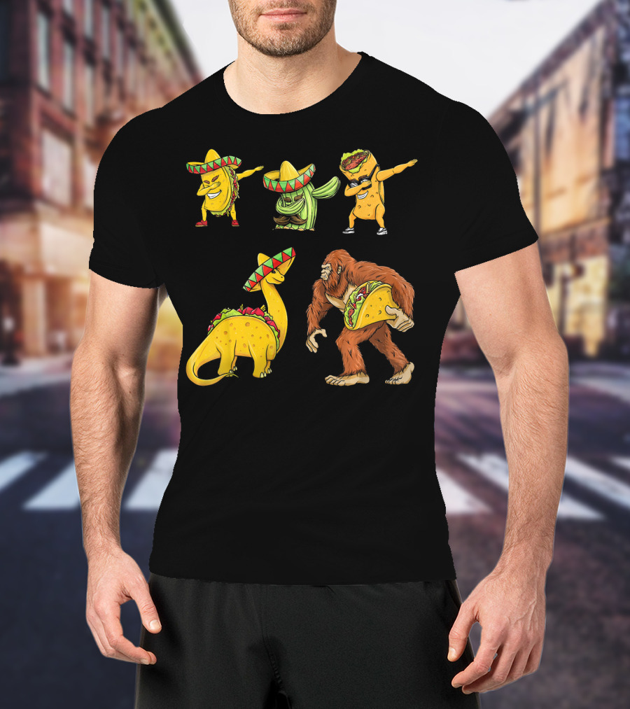 Cinco De Mayo Taco Cactus Burrito Dinosaur Sombrero Bigfoot T-Shirt