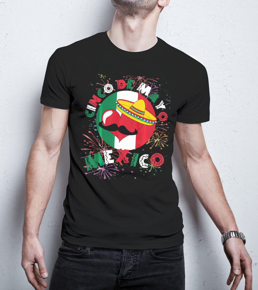 Cinco De Mayo Mexico Celebration Heart Sombrero Fireworks T-Shirt