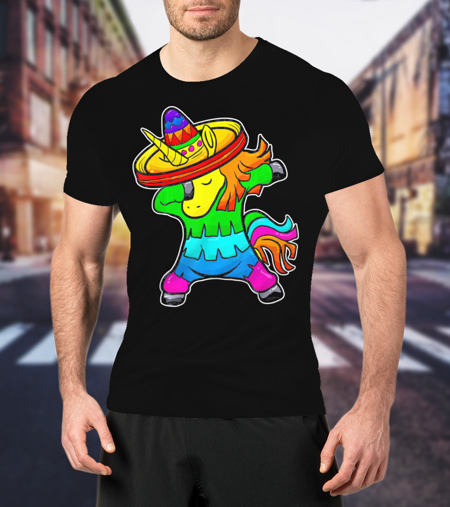 Cinco De Mayo Dabbing Unicorn Sombrero Fiesta T-Shirt