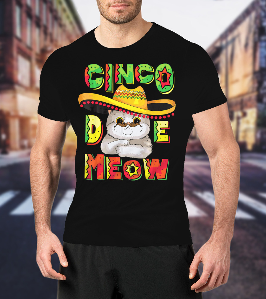 Cinco De Meow Funny Cat With Sombrero Celebrating Mayo T-Shirt