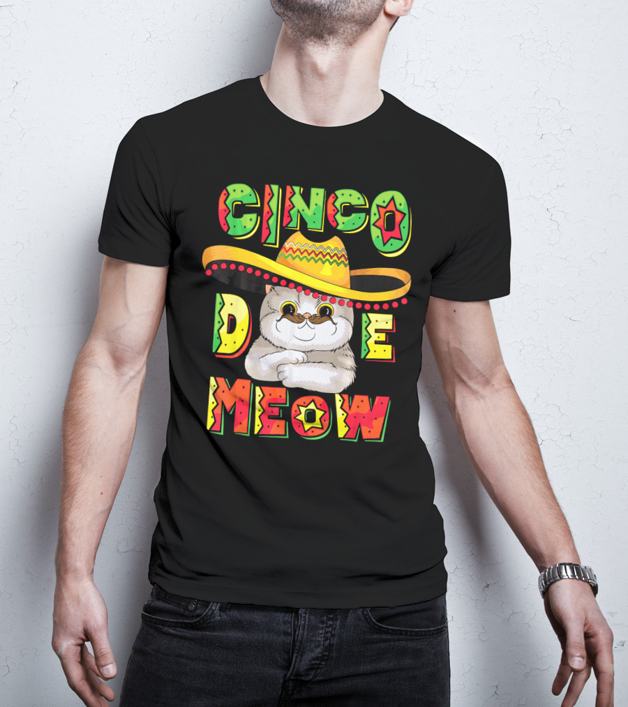 Cinco De Meow Funny Cat With Sombrero Celebrating Mayo T-Shirt