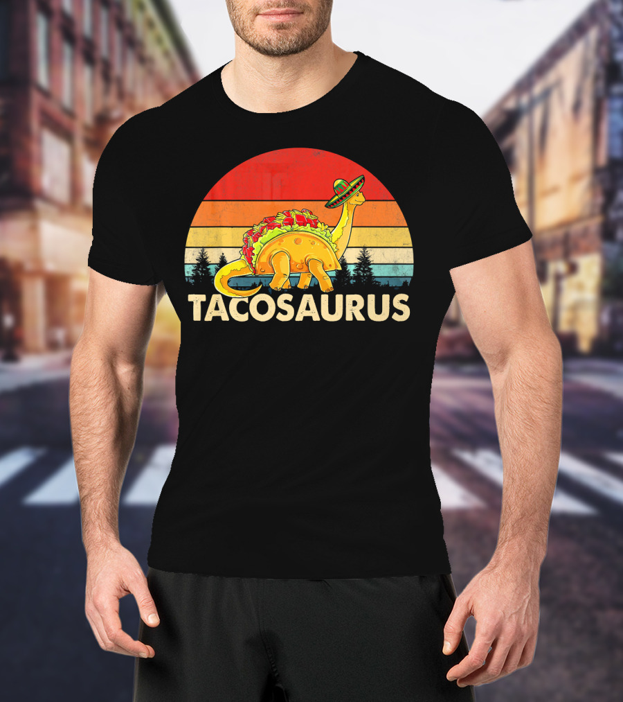 Tacosaurus Sombrero Dinosaur Cinco De Mayo Vintage Sunset T-Shirt