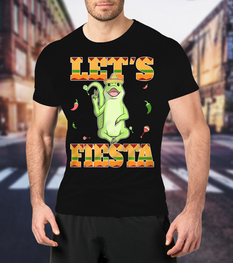 Let's Fiesta Lizard Sombrero Maracas Peppers Cinco De Mayo Mexican T-Shirt