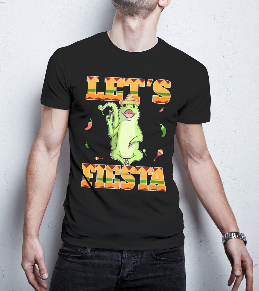 Let's Fiesta Lizard Sombrero Maracas Peppers Cinco De Mayo Mexican T-Shirt