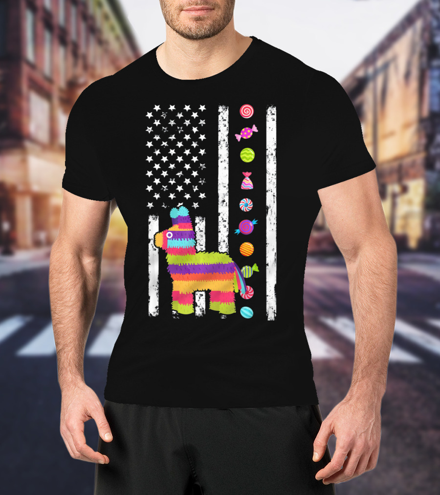 Cinco De Mayo Tacosaurus Piñata Candy Stars Stripes T-Shirt