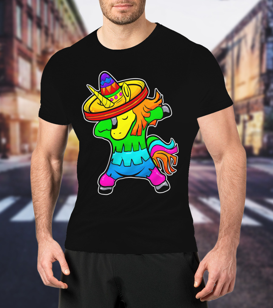 Cinco De Mayo Rainbow Sombrero Dabbing Unicorn T-Shirt