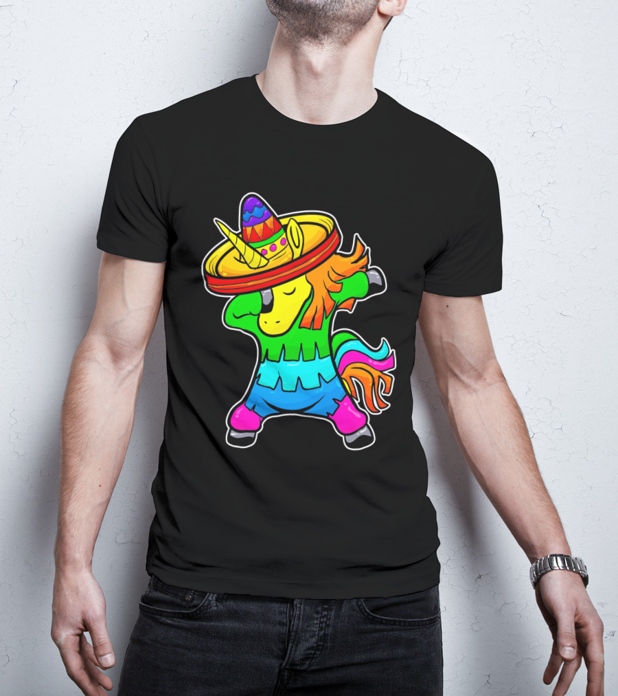 Cinco De Mayo Rainbow Sombrero Dabbing Unicorn T-Shirt
