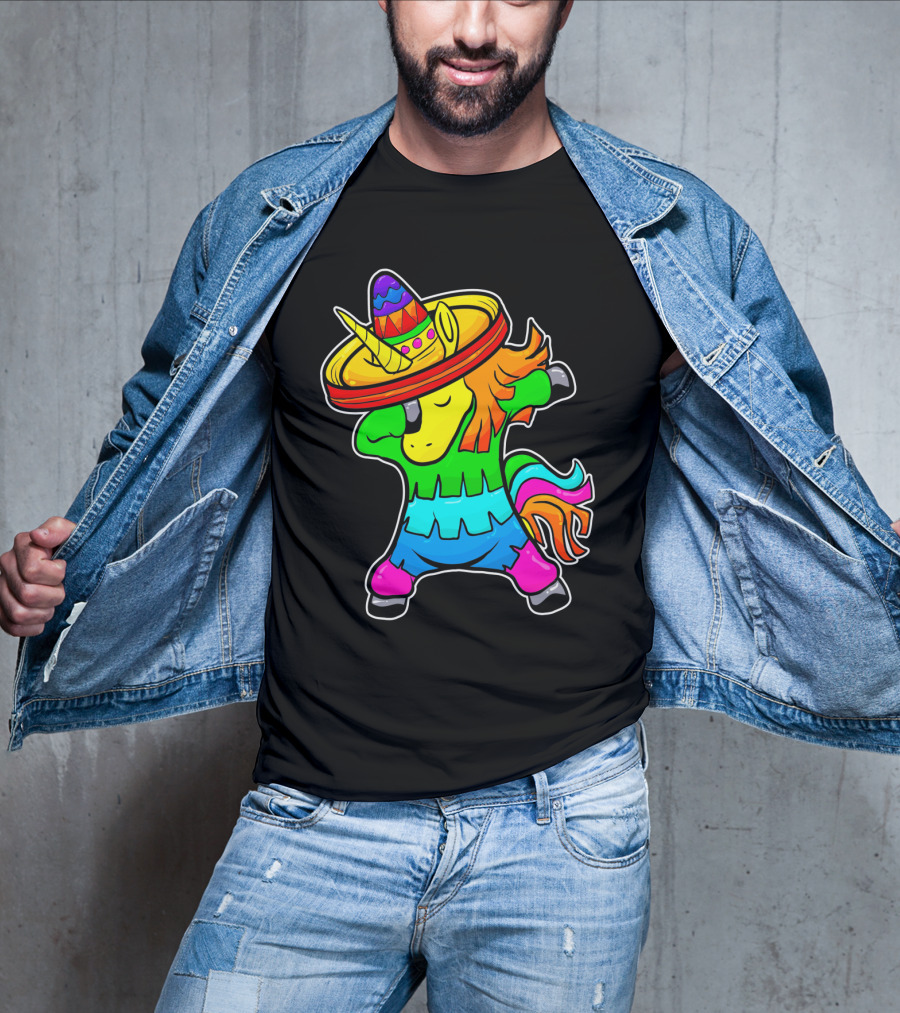 Cinco De Mayo Rainbow Sombrero Dabbing Unicorn T-Shirt