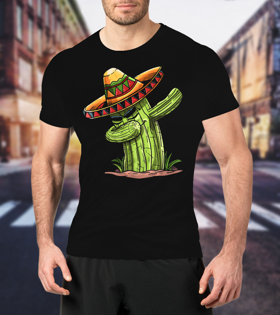 Dabbing Cactus Sombrero Funny Cinco De Mayo T-Shirt