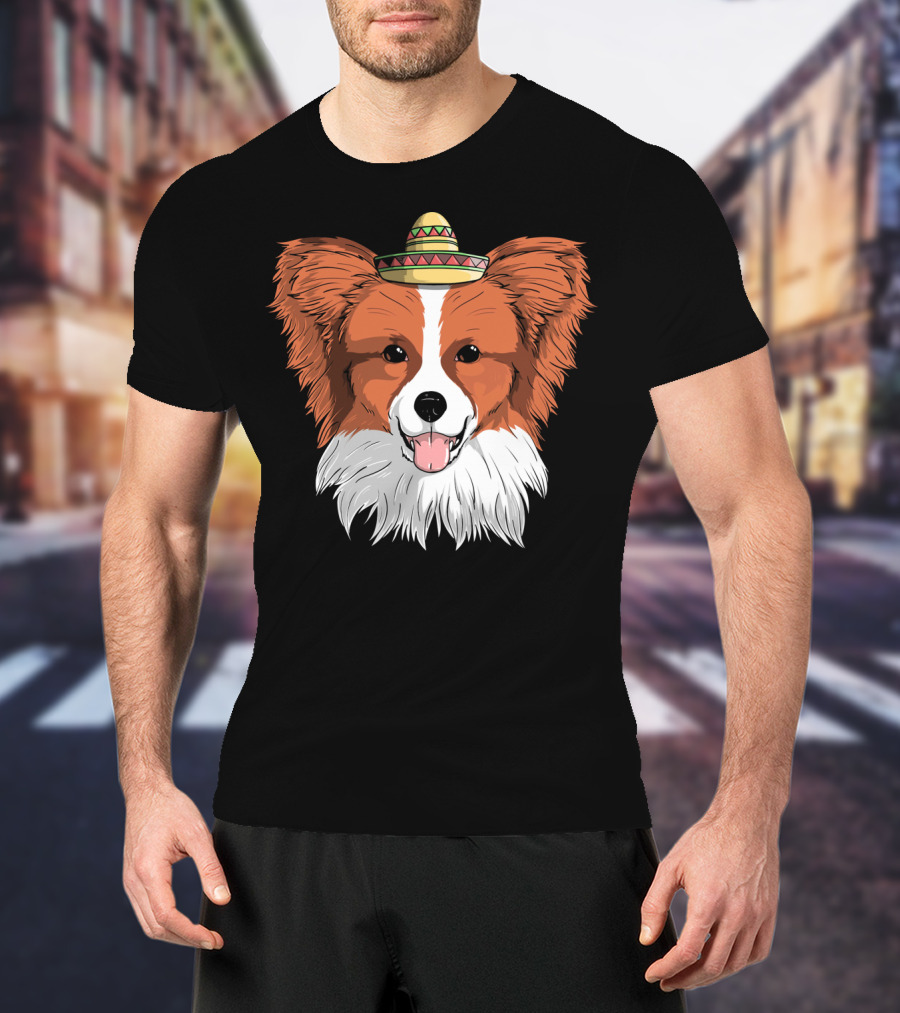 Papillon Dog Sombrero Fiesta Cinco De Mayo T-Shirt