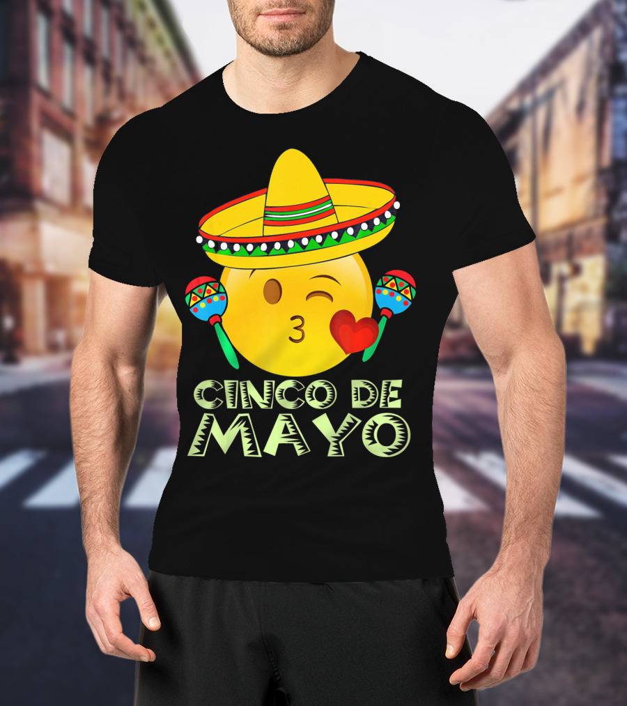 Cinco De Mayo Emoji Sombrero Maracas Kids Women Kisses T-Shirt