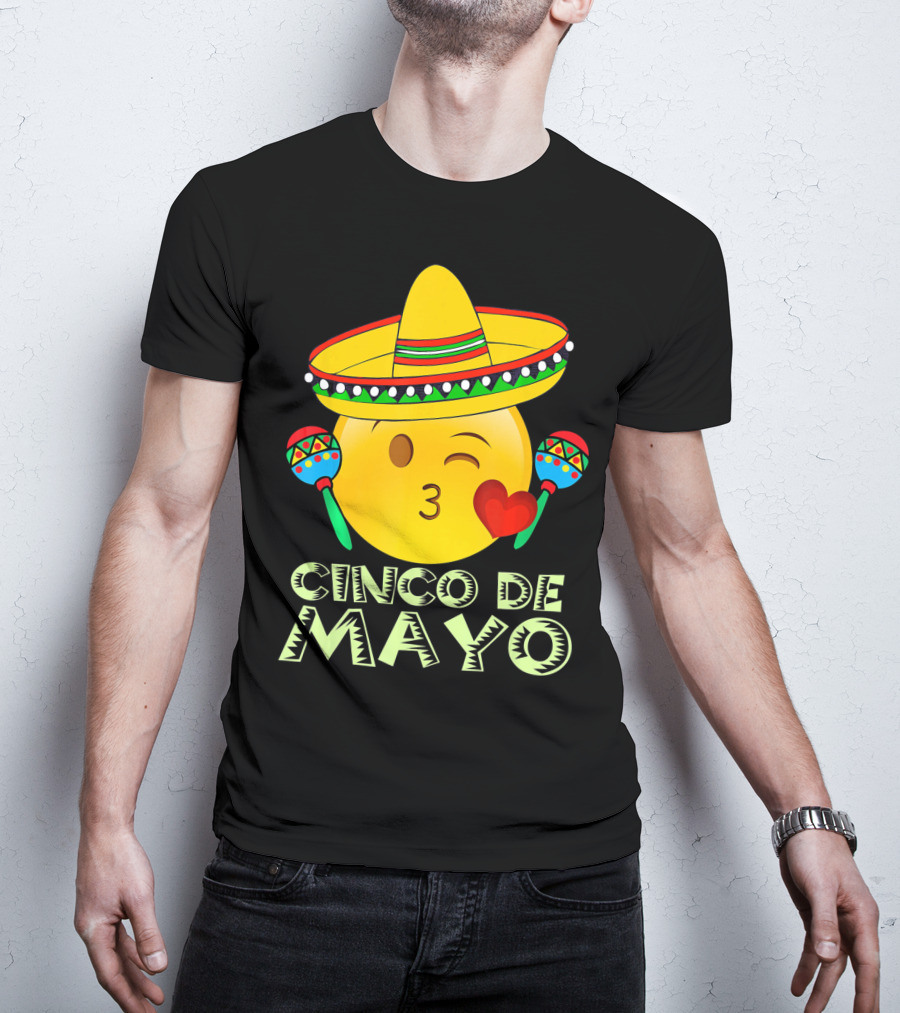 Cinco De Mayo Emoji Sombrero Maracas Kids Women Kisses T-Shirt