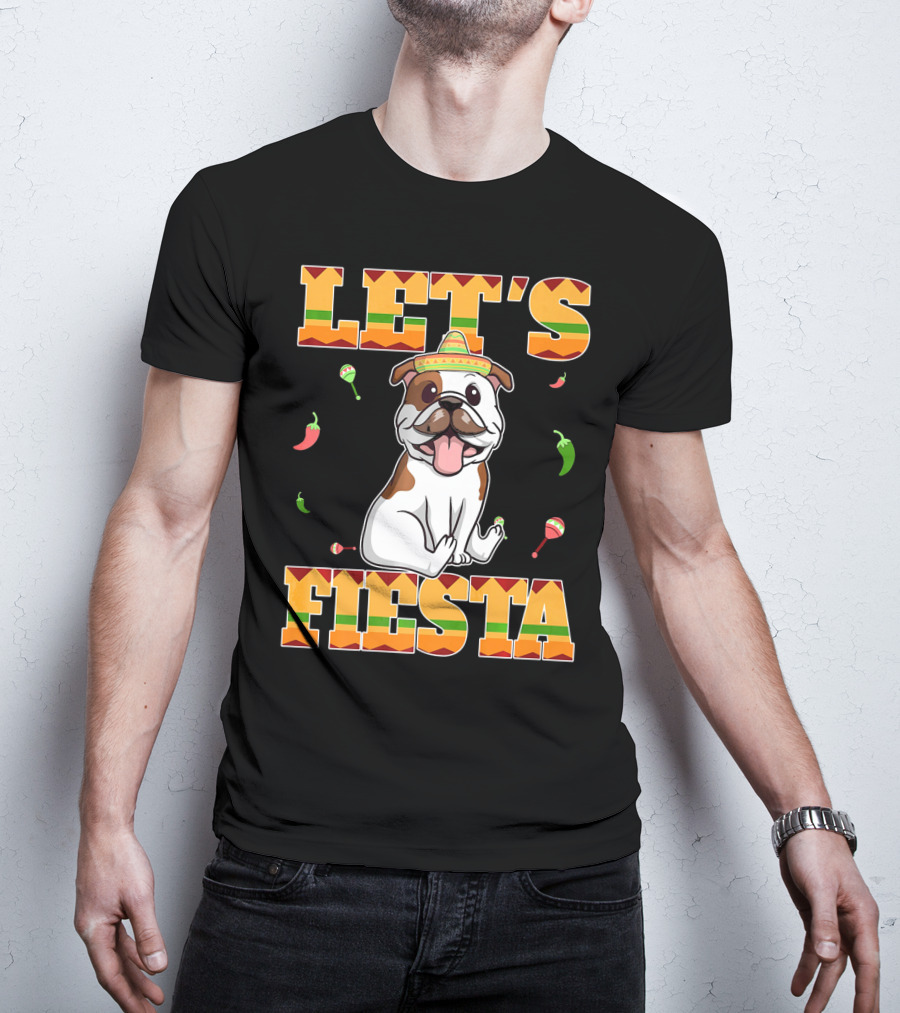 Let's Fiesta Bulldog Cinco De Mayo Sombrero Peppers T-Shirt