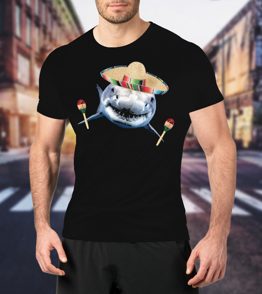 Cinco De Mayo Shark With Sombrero And Maracas T-Shirt