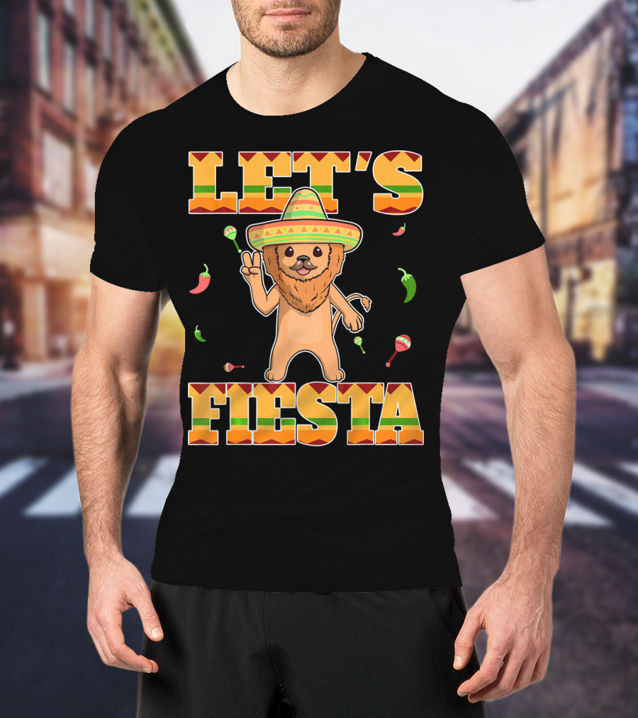 Let's Fiesta Lion Sombrero Peppers Maracas Mexican Cinco De Mayo T-Shirt