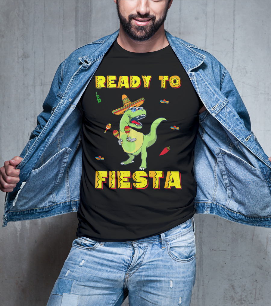 Ready To Fiesta Dinosaur Sombrero Maracas Cinco De Mayo T-Shirt