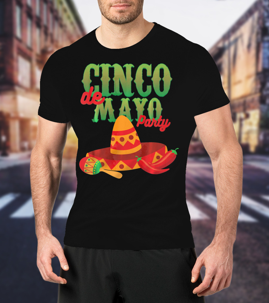 Cinco De Mayo Party Sombrero Maracas Peppers T-Shirt