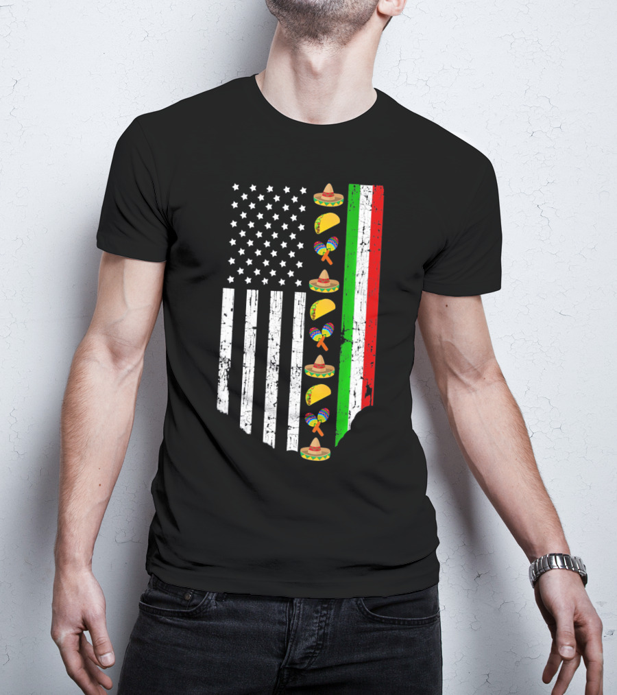 American Flag Tacos Sombrero Maracas Cinco De Mayo T-Shirt