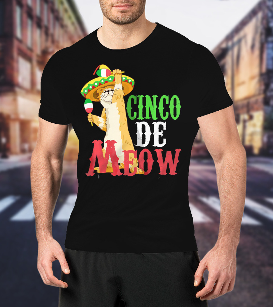 Cinco De Mayo Cinco De Meow Cat Sombrero Maracas T-Shirt