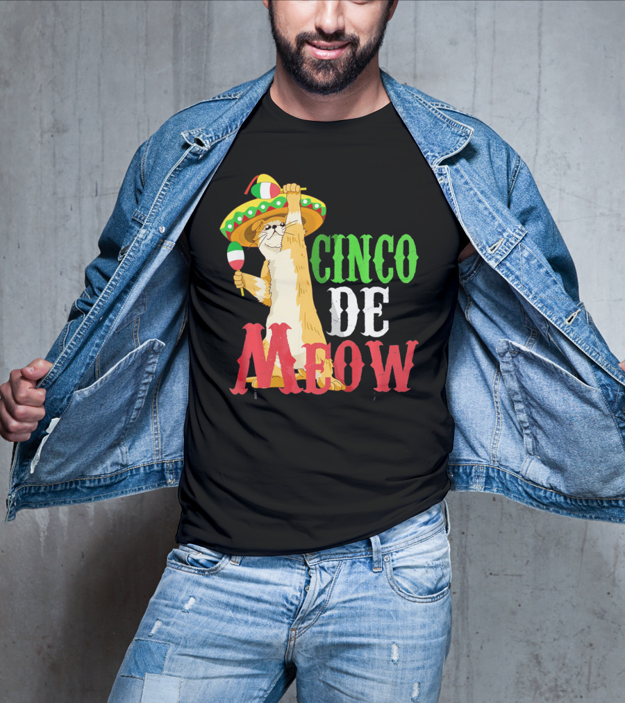 Cinco De Mayo Cinco De Meow Cat Sombrero Maracas T-Shirt