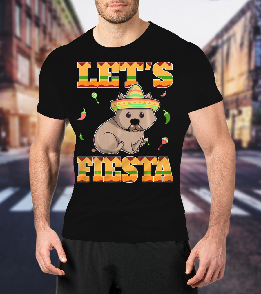 Let's Fiesta Wombat Wearing Sombrero Maracas Peppers Cinco De Mayo Mexican T-Shirt