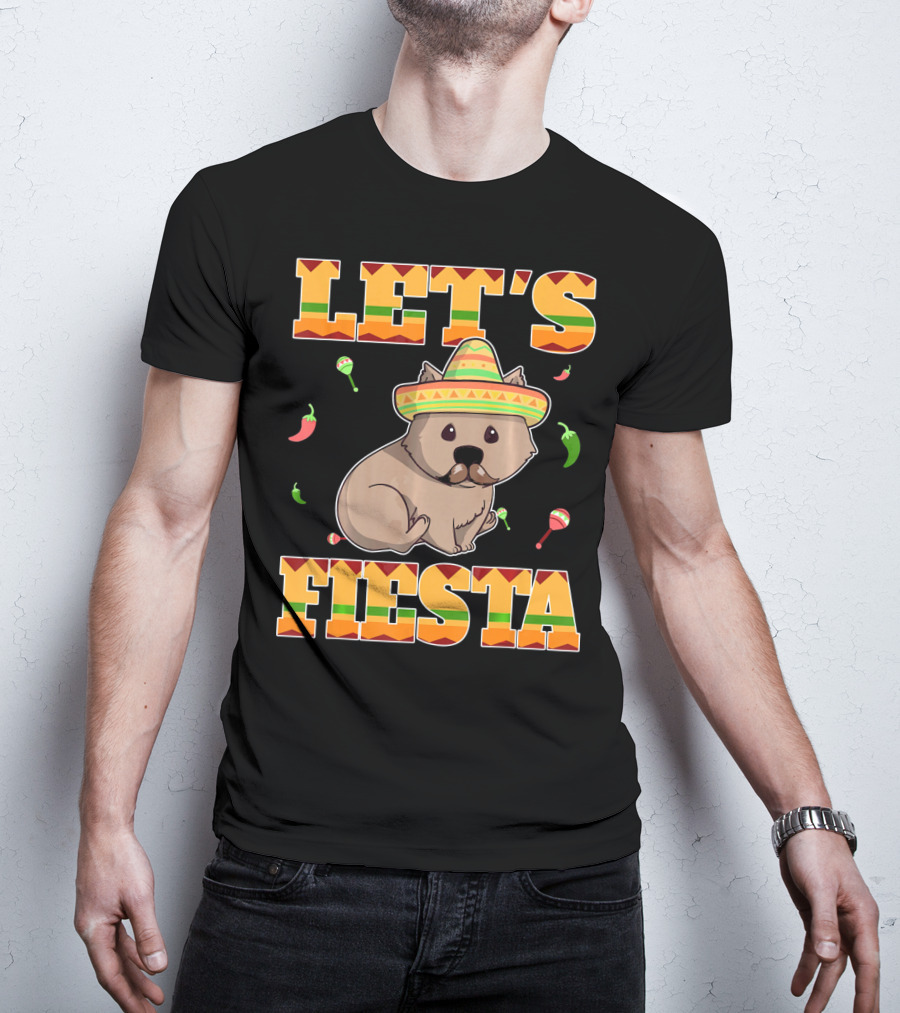 Let's Fiesta Wombat Wearing Sombrero Maracas Peppers Cinco De Mayo Mexican T-Shirt