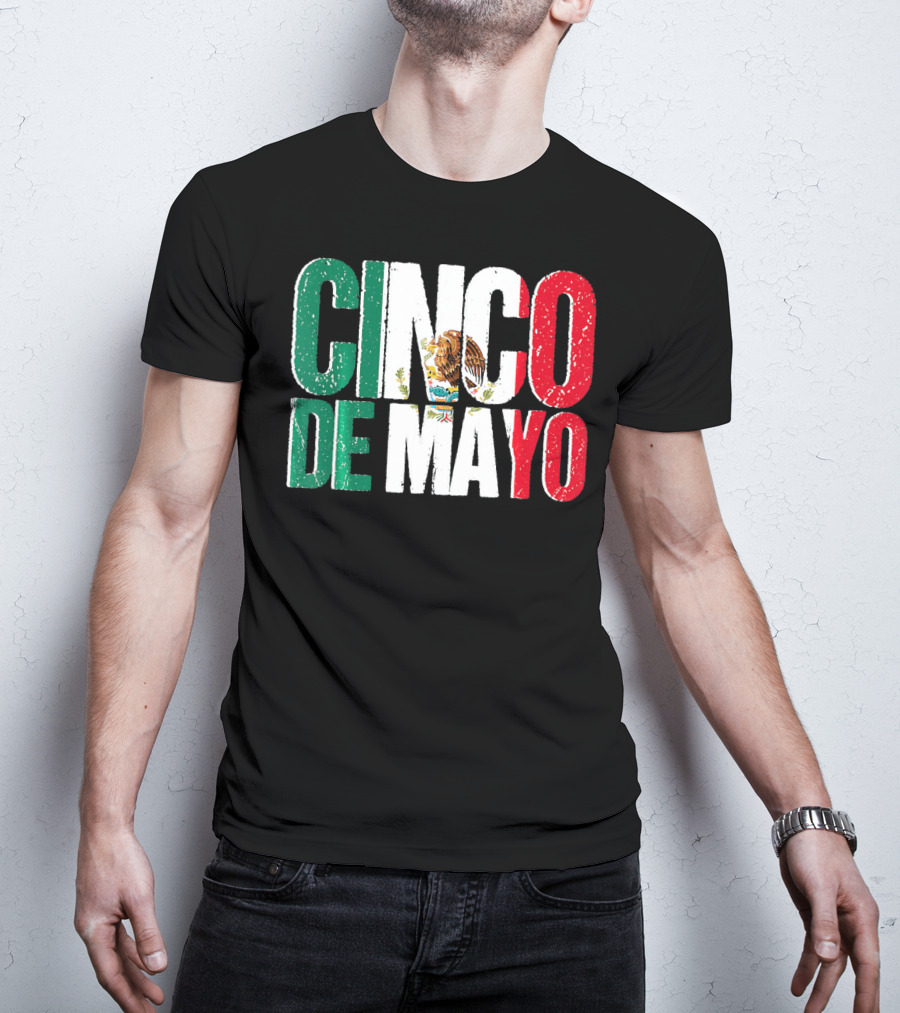 Cinco De Mayo Mexican Flag Colors With Eagle Emblem T-Shirt