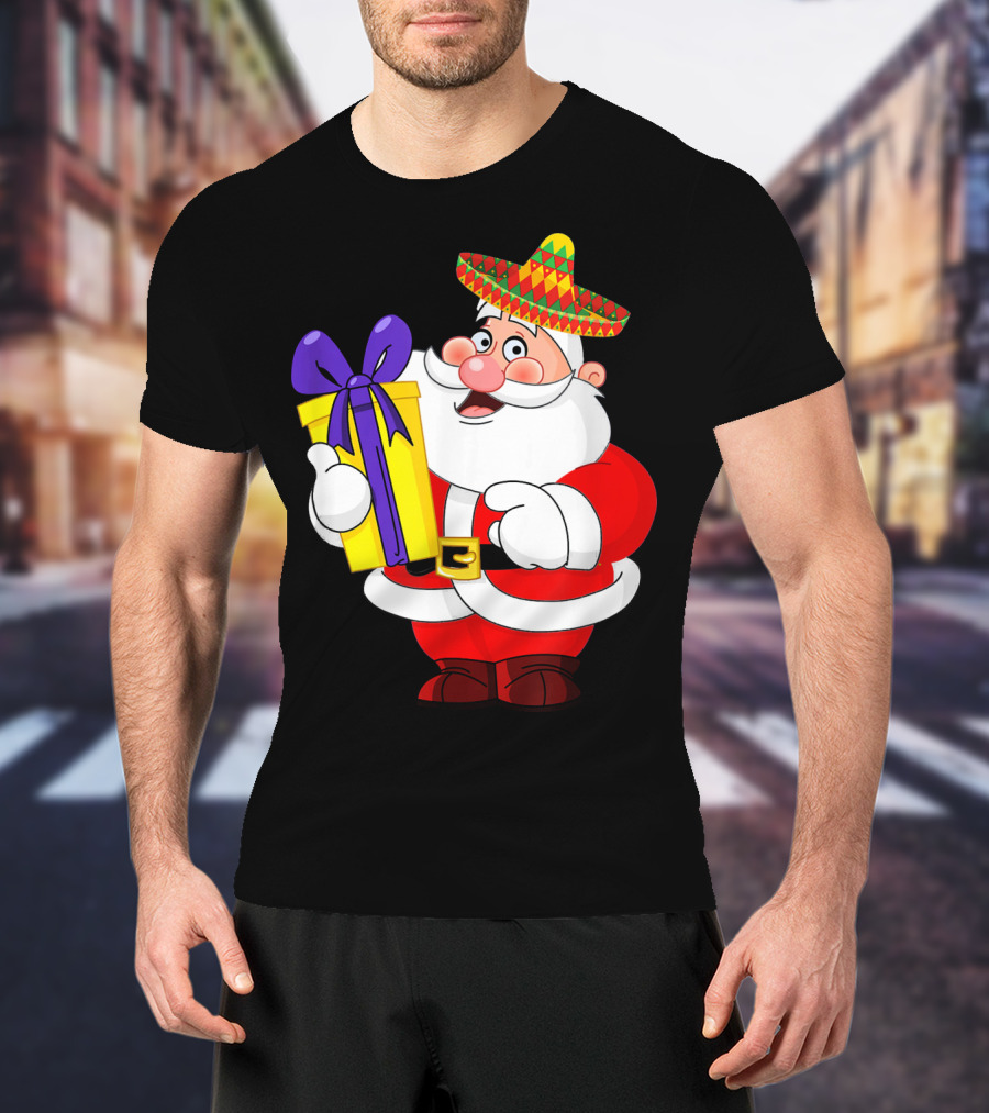 Cinco De Mayo Funny Sombrero Mexican Santa With Gift T-Shirt