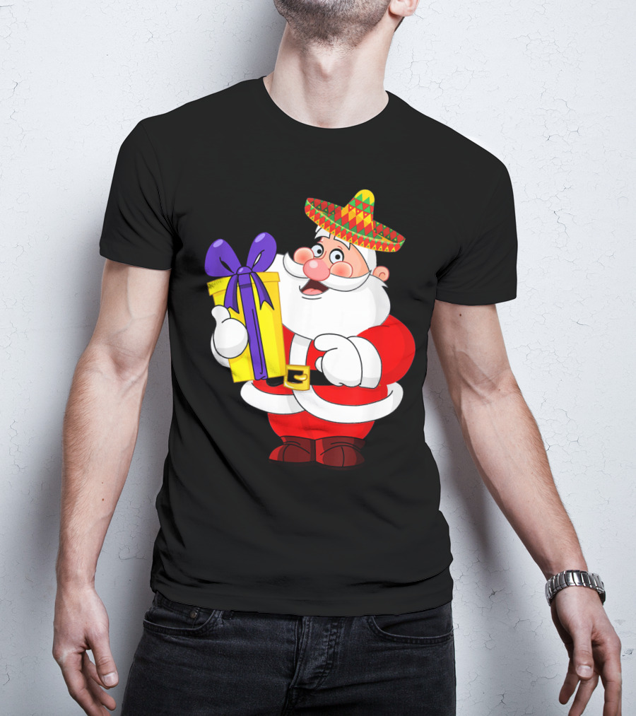 Cinco De Mayo Funny Sombrero Mexican Santa With Gift T-Shirt