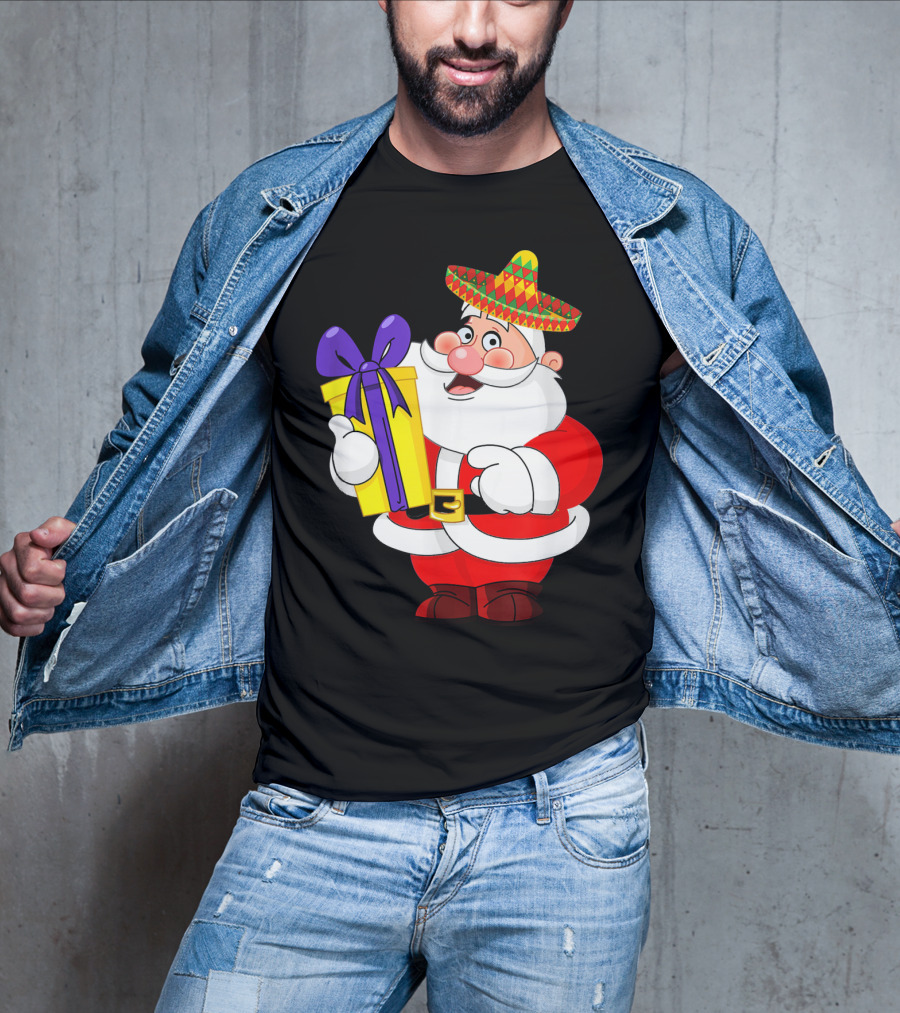 Cinco De Mayo Funny Sombrero Mexican Santa With Gift T-Shirt