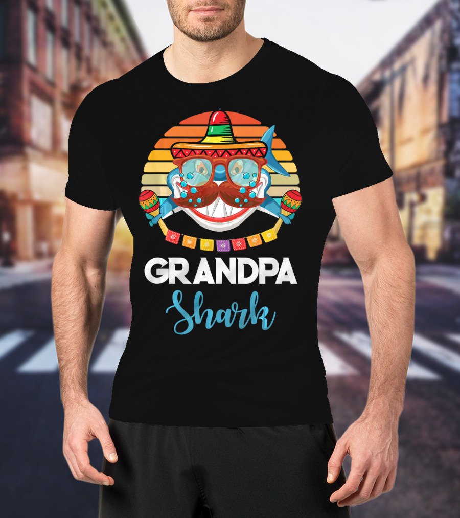 Grandpa Shark Cinco De Mayo Vintage Sombrero Maracas T-Shirt