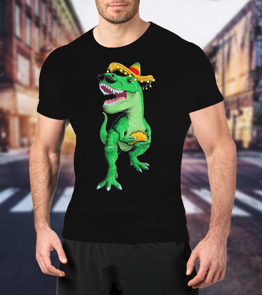 Cinco De Mayo Dinosaur Rex With Taco And Sombrero T-Shirt